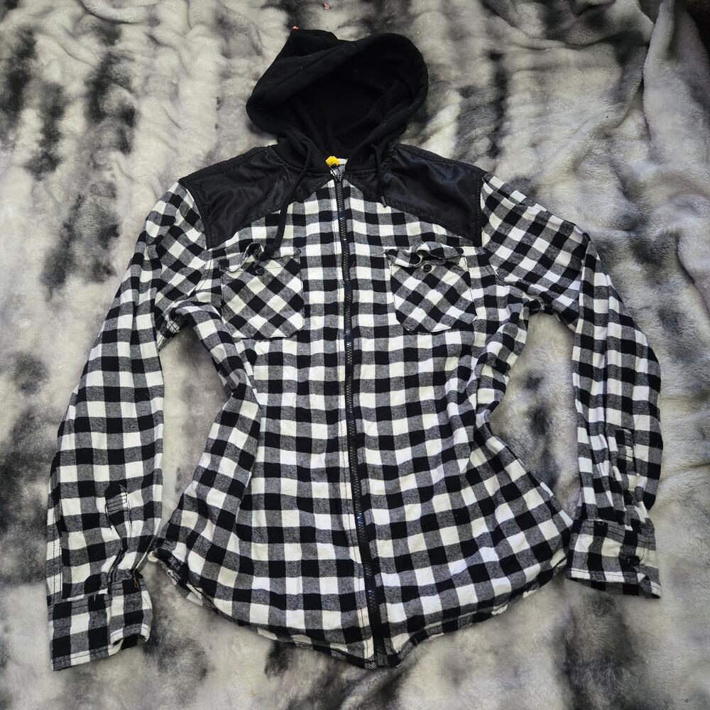 Raw Yarn Industries Buffalo Plaid Hooded Flannel Shirt Men’s Large Full‑Zip